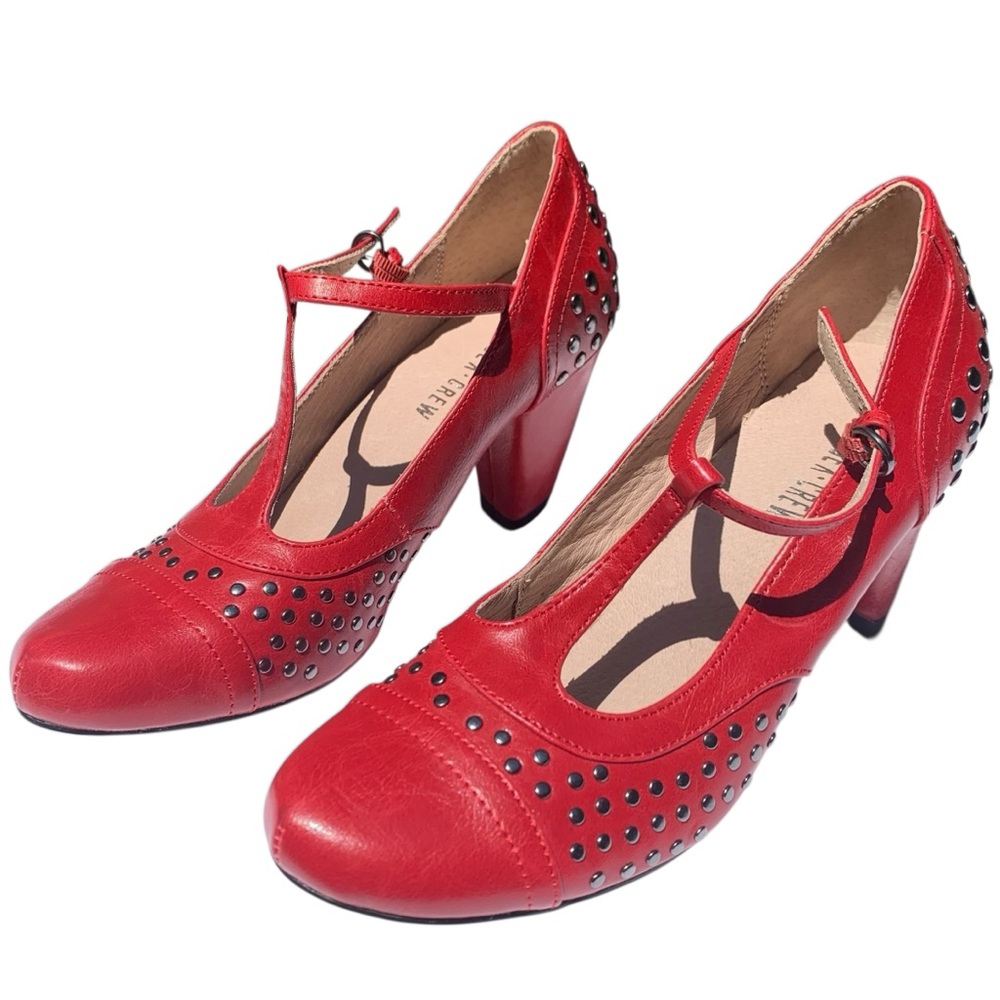 NEW Chelsea Crew Retro T-Strap Vintage Style Heels Studded